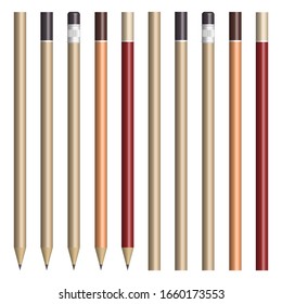 Set of various pencils for sketching. Front view, vector illustration.