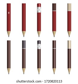 Set of various pencils for sketching. Front view, vector illustration.