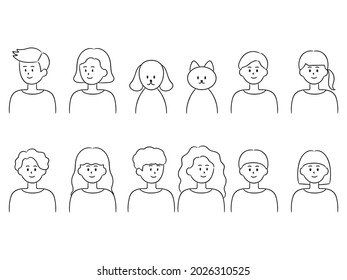 Set of various people and animals