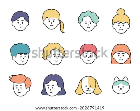 Set of various people and animals