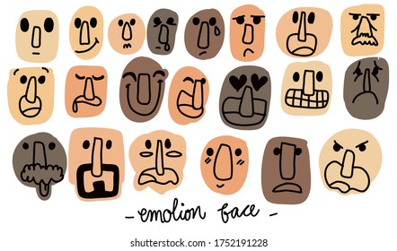 Set of various people and color in many emotion on face 
