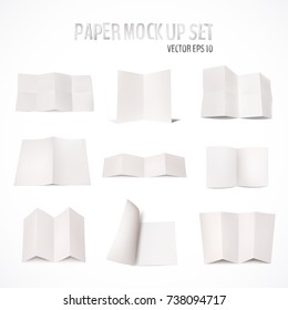 Set of various pieces of white paper with folds and shadows isolated on white background. Vector illustration for your graphic design.