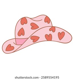 Set of various pink cowboy hats with stars, hearts and fringe. Vector flat illustration on isolated background. Cowgirl western accessory in disco party concept