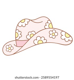 Set of various pink cowboy hats with stars, hearts and fringe. Vector flat illustration on isolated background. Cowgirl western accessory in disco party concept