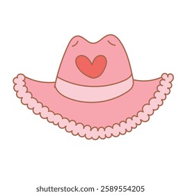 Set of various pink cowboy hats with stars, hearts and fringe. Vector flat illustration on isolated background. Cowgirl western accessory in disco party concept