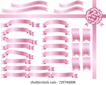 A set of various pink ribbons, vector illustration.