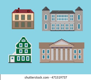 Set of Various Pixel Houses