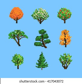 Set Of Various Pixel Trees