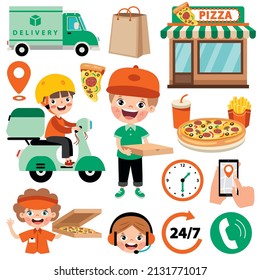 Set Of Various Pizza Shop Elements