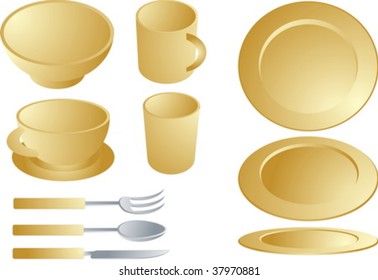 Ensemble d'assiettes et de culteries diverses, illustration de vaisselle