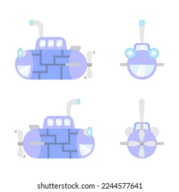 Set of various points of view of a submarine. Suitable for media illustration