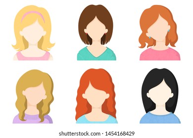 Set of various portrait girls with different hairstyles and hair color illustration face avatar collection