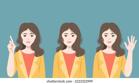 conjunto de varias pose mujer de pelo rizado marrón, mujer de negocios, académica con ropa de colores brillantes, vector, diseño de ilustración. 