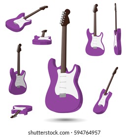 Set of various poses of 3D Electric guitar Vector illustration set