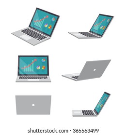 Set of various poses of 3D Laptop business