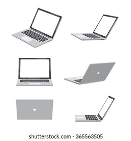 Set of various poses of 3D Laptop blank