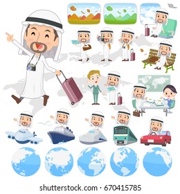Set of various poses of Arab man travel
