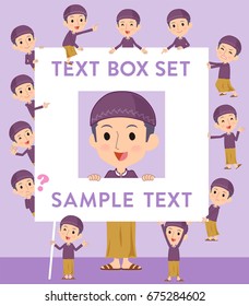 Set of various poses of Arab man purple style text box