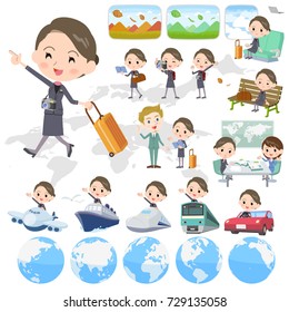 Set of various poses of Beauty staff women_travel