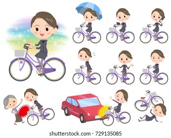 Set of various poses of Beauty staff women_city bicycle