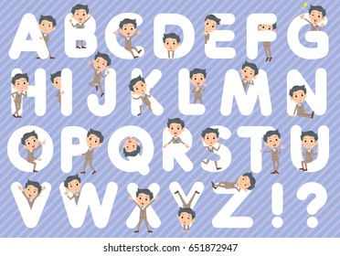 Set of various poses of Beige suit short hair beard man A to Z