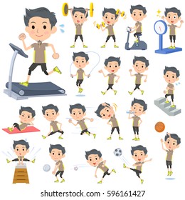 Set of various poses of Beige wear man Sports & exercise