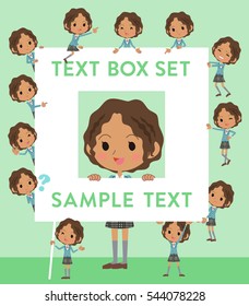 Set of various poses of Black school girl text box