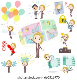 Set of various poses of blond hair woman White success & positive