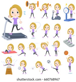 Set of various poses of blond hair woman Sports & exercise