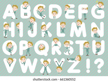 Set of various poses of blond hair man White A to Z