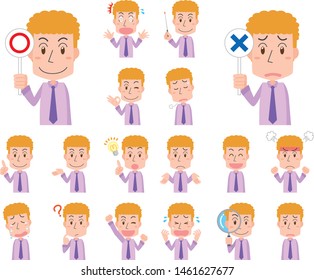 Set of various poses for a blond man wearing a tie