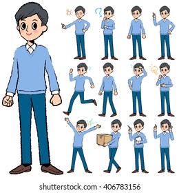 Set of various poses of Blue clothing dad in hand painted