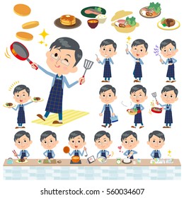 Set Of Various Poses Of Blue Clothing Glass Dad Cooking