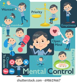 Set of various poses of Blue clothing glass dad_Mental & volition