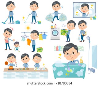 Set of various poses of Blue clothing glass dad_housekeeping