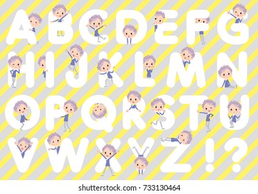 Set of various poses of blue one piece old women_A to Z