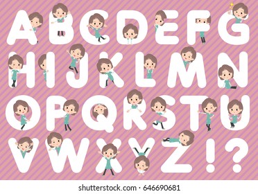 Set of various poses of Blue-green tunic Middle woman A to Z