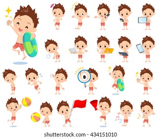 Set of various poses of boy red Swimwear style 2