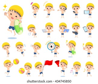 Set of various poses of boy regular Swimwear style 2