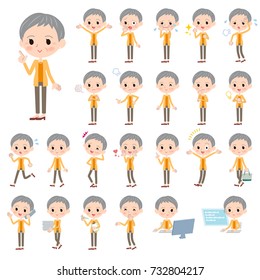 Set of various poses of Bun short hair old women 