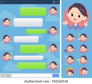 Set of various poses of Cabin attendant blue woman sns window