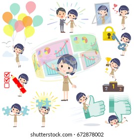 Set of various poses of Call center woman success & positive