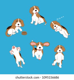 set of various poses cartoon character cute beagle dog