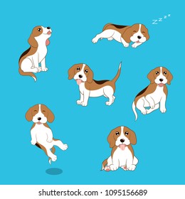 set of various poses cartoon character cute beagle dog