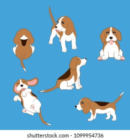 set of various poses cartoon character cute beagle dog
