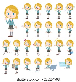 Set of various poses of Caucasian's schoolgirl.