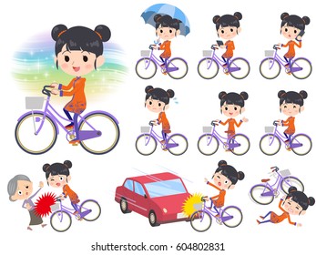 Set of various poses of Chinese ethnic clothing woman city bicycle