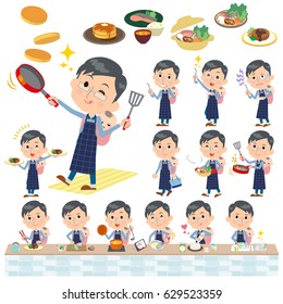 Set Of Various Poses Of Dad And Baby Cooking