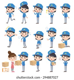 Set of various poses of Delivery women.