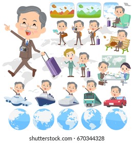 Set of various poses of Double suit beard old man travel